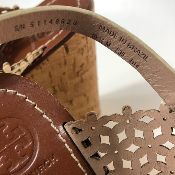 Tory Burch Ivory Flower Platform Wedge Leather Sandals Size 10.5 - Picture 8 of 11